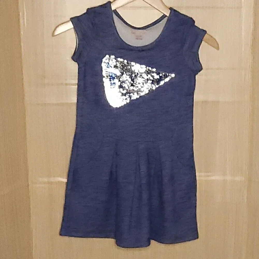 Cat & Jack Blue Knit Reversible Sequins Dress Small